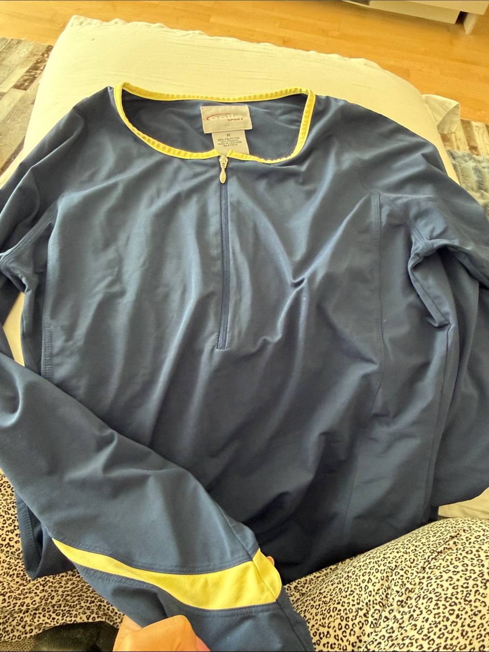 bolle Navy Zip-Up Top with Yellow Trim